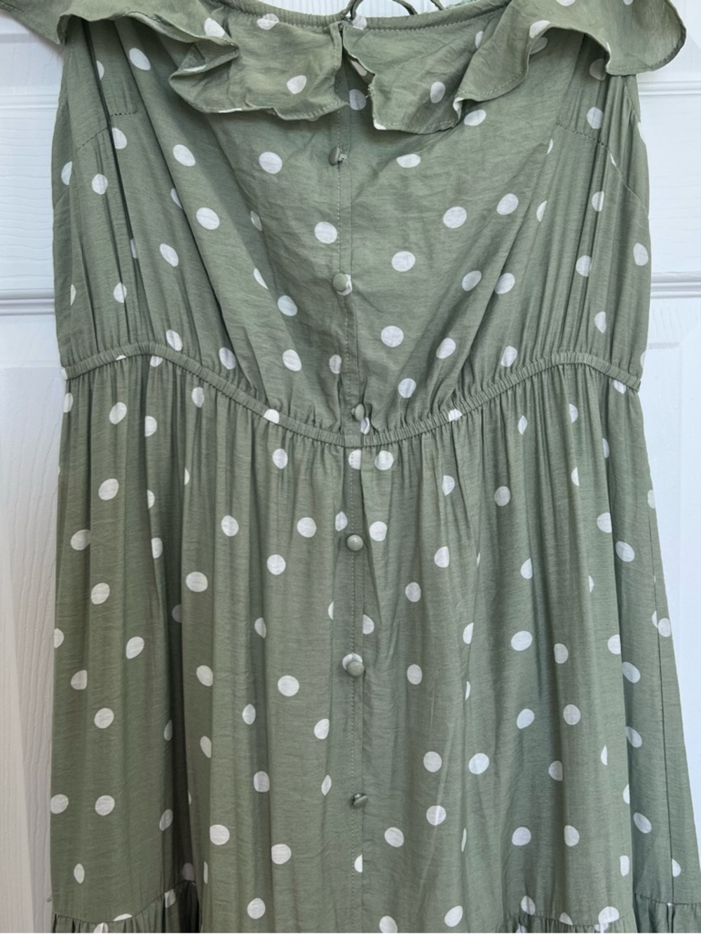 Pinkblush Olive Green Polka Dot Ruffle Maxi Dress - Picture 4 of 9